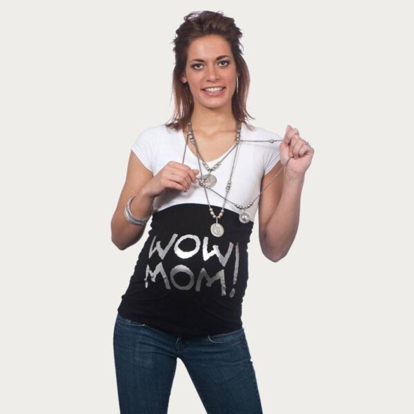 Op en Top Zwanger Zwangerschaps Buikband Wow Mom Zwart/Zilver