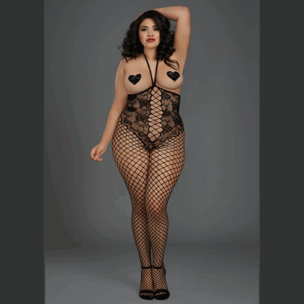 Dreamgirl Open-Cup Bodystocking - Plus Size - Zwart