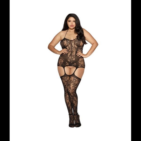 Dreamgirl Visnet Jarretel Jurk - Plus Size - Zwart