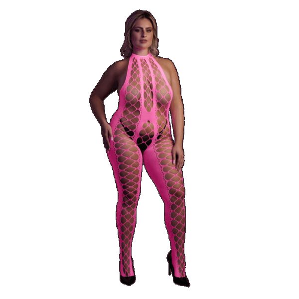 Ouch! by Shots Bodystocking met Halterneck - Plus Size - Neon Roze