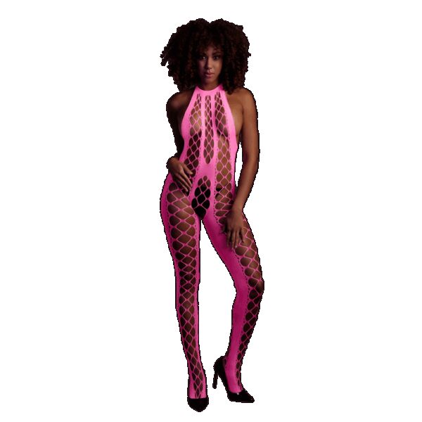 Ouch! by Shots Bodystocking met Halterneck - One Size - Neon Pink