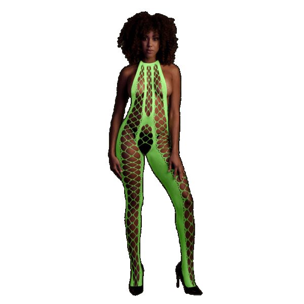 Ouch! by Shots Bodystocking met Halterneck - One Size - Neon Groen