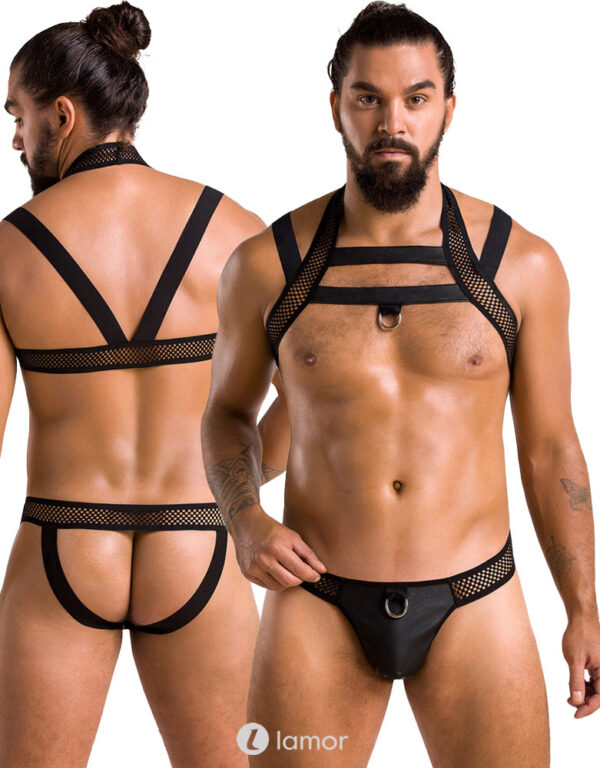 * PASSION MENSWEAR Zwarte Heren Jock Strap & harnas, PA043