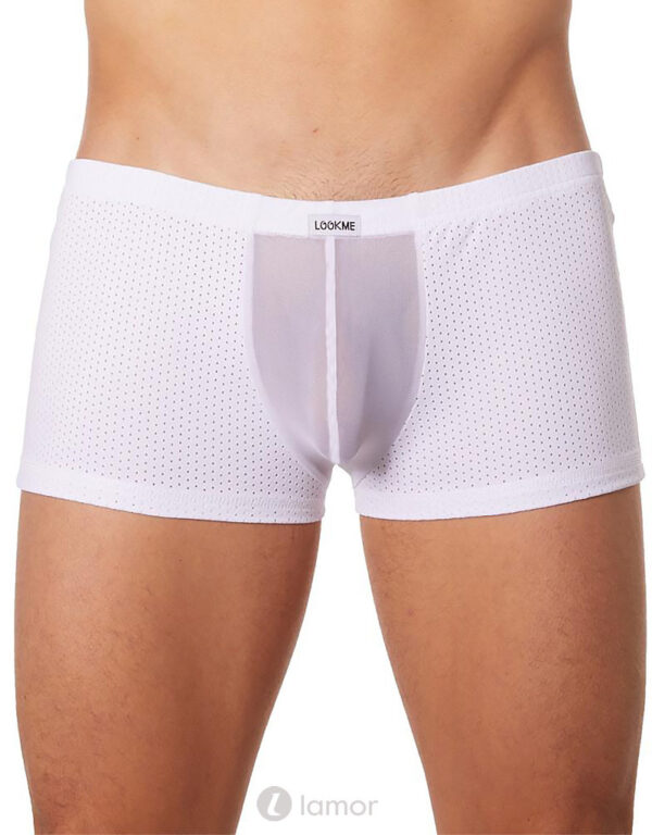 * LOOK ME Witte heren boxer in geperforeerde stof en tulle (S)
