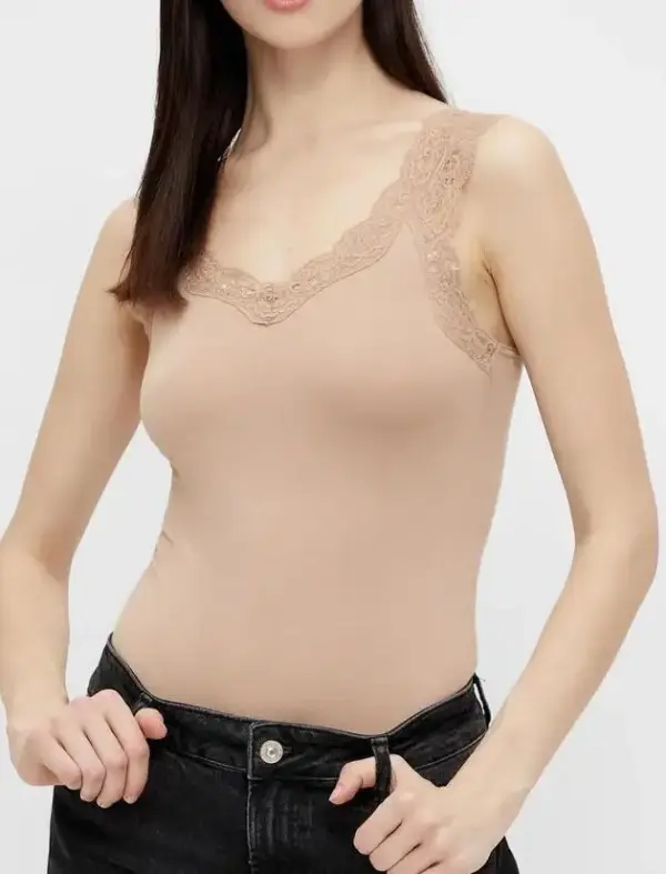 Hemdje met kant - Lace Top - Barbera - Viscose kanten onderhemd - Singlet met brede bandjes - Zwart - Huidskleur - Wit - Lingerie top