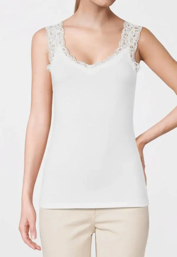 Hemdje met kant - Lace Top - Barbera - Viscose kanten onderhemd - Singlet met brede bandjes - Zwart - Huidskleur - Wit - Lingerie top