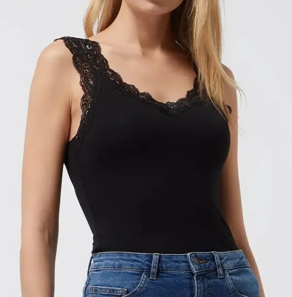 Hemdje met kant - Lace Top - Barbera - Viscose kanten onderhemd - Singlet met brede bandjes - Zwart - Huidskleur - Wit - Lingerie top